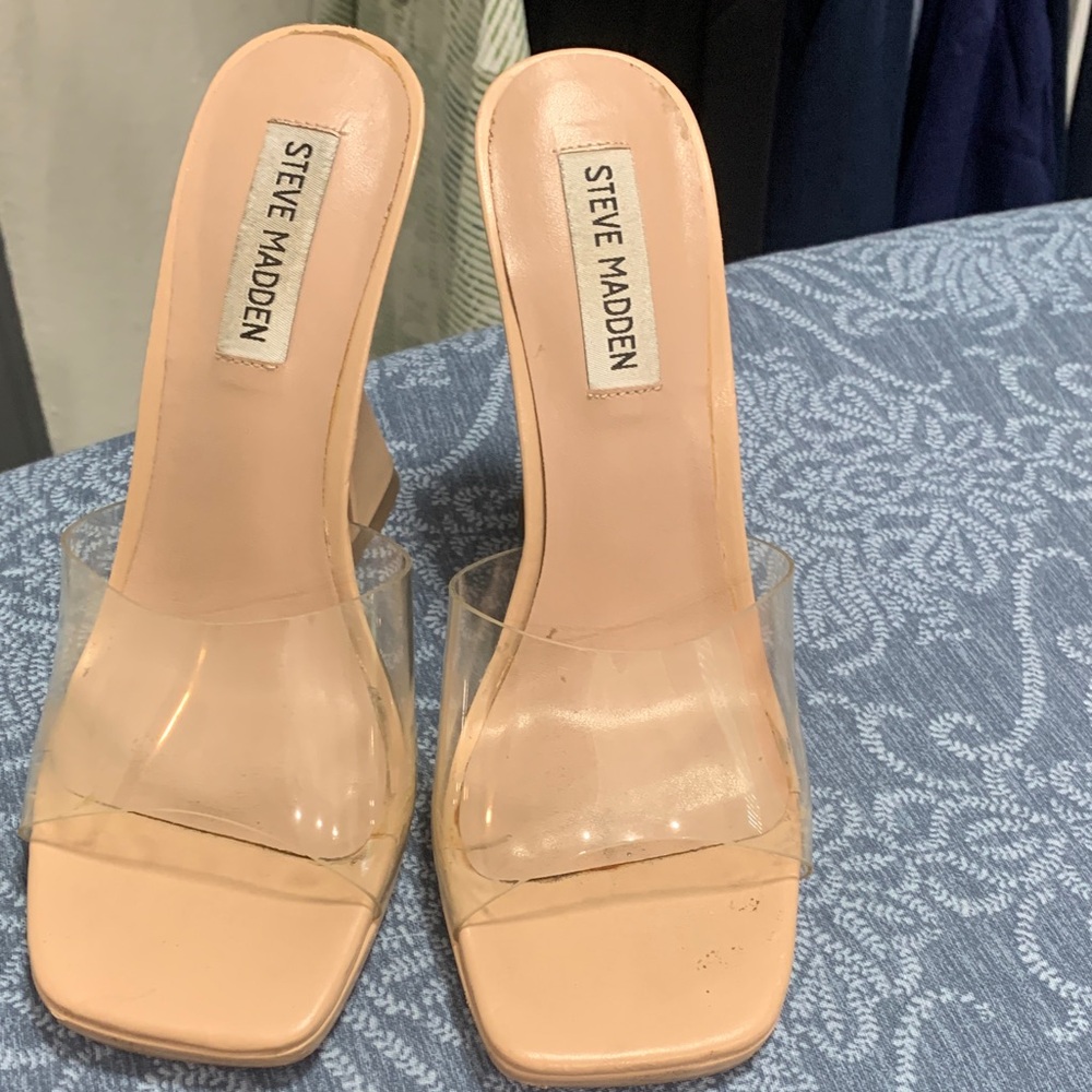 Steve Madden Blush Nude Clear Strap Mules - Picture 1 of 6